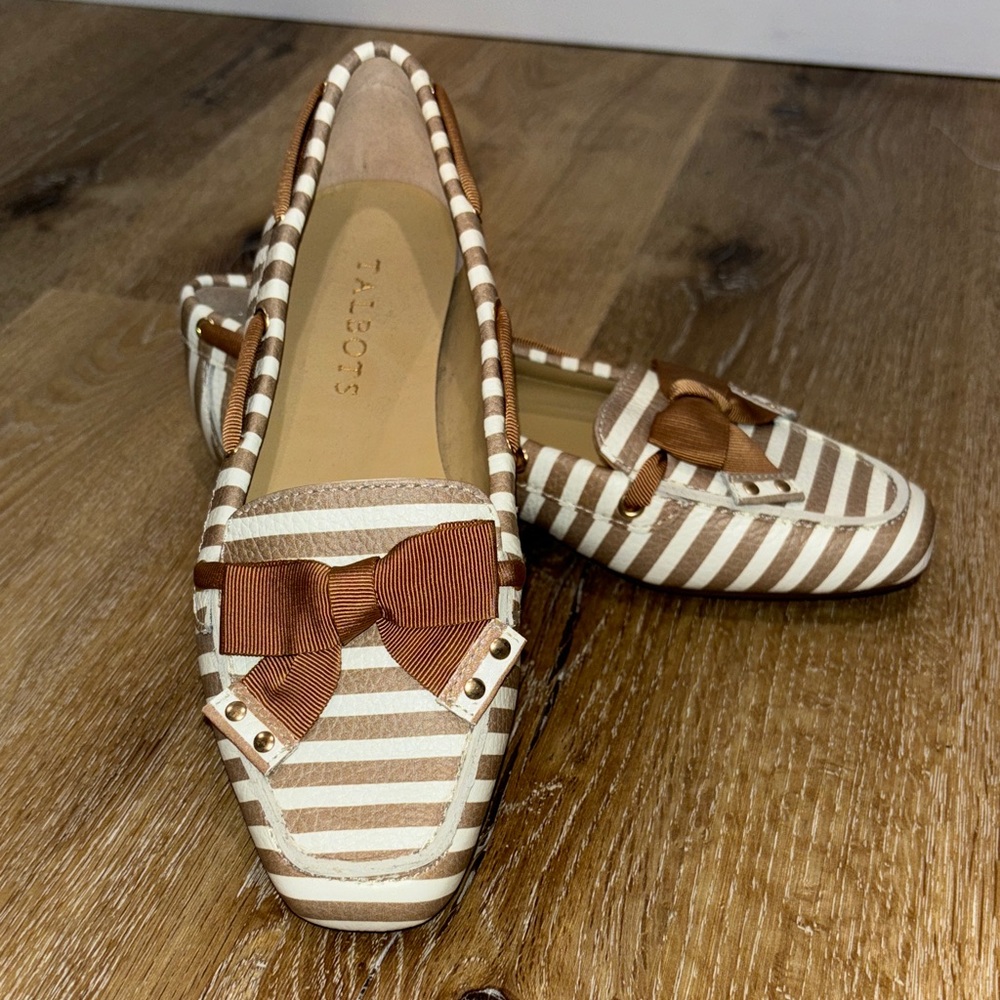 Talbots Brown and White Striped Bow Loafers